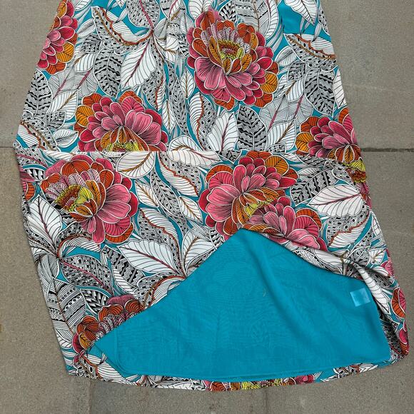 Trina Turk Floral Silk Long Midi Dress Spaghetti Strap Black White Aqua Size S - Picture 9 of 16